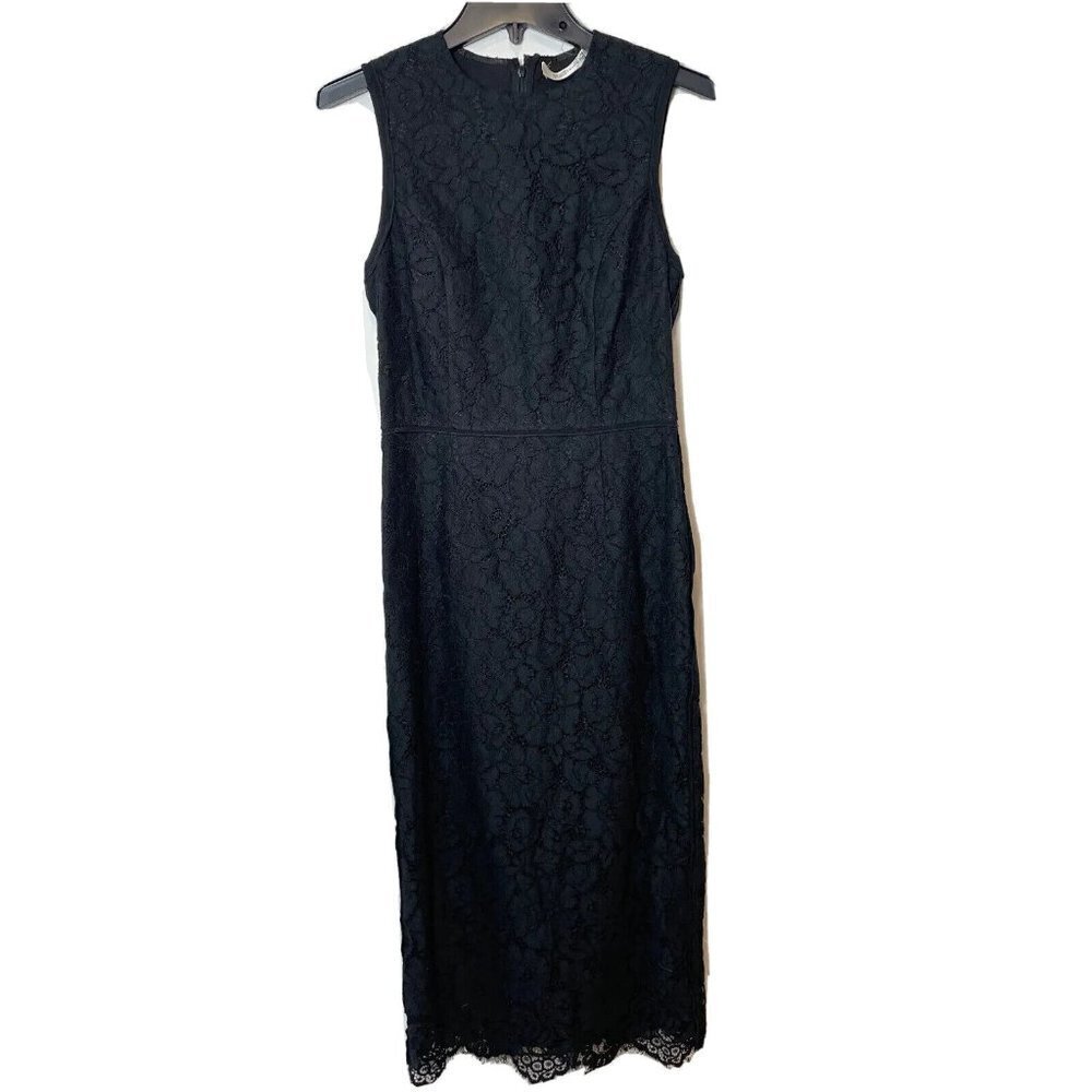 Diane von Furstenberg Sleeveless Lace Pencil Sheath Midi Dress 2XS Black Floral - Picture 1 of 10